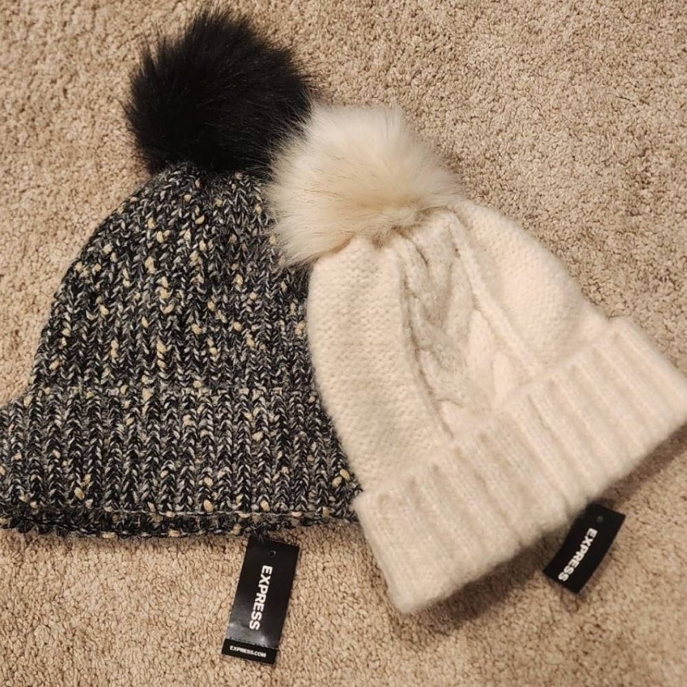 NWT 2 Express Pom Pom Beanie Hats